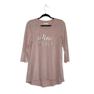Maurices Blush Pink Gold Foiled Wine Happens Graphic Tunic Tee Medium Women’s